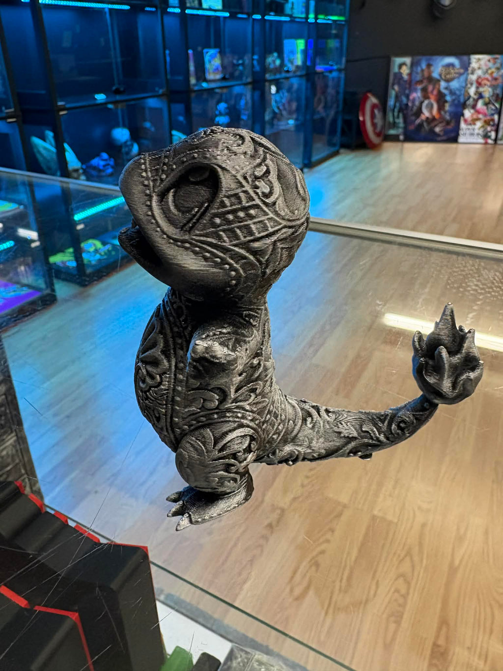 Charmander Collectible Statue Pokemon Inspired Ornamental Display Piece Gold and Silver Finish