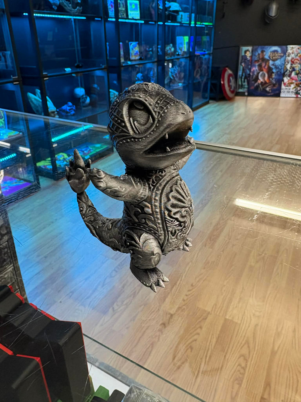 Charmander Collectible Statue Pokemon Inspired Ornamental Display Piece Gold and Silver Finish