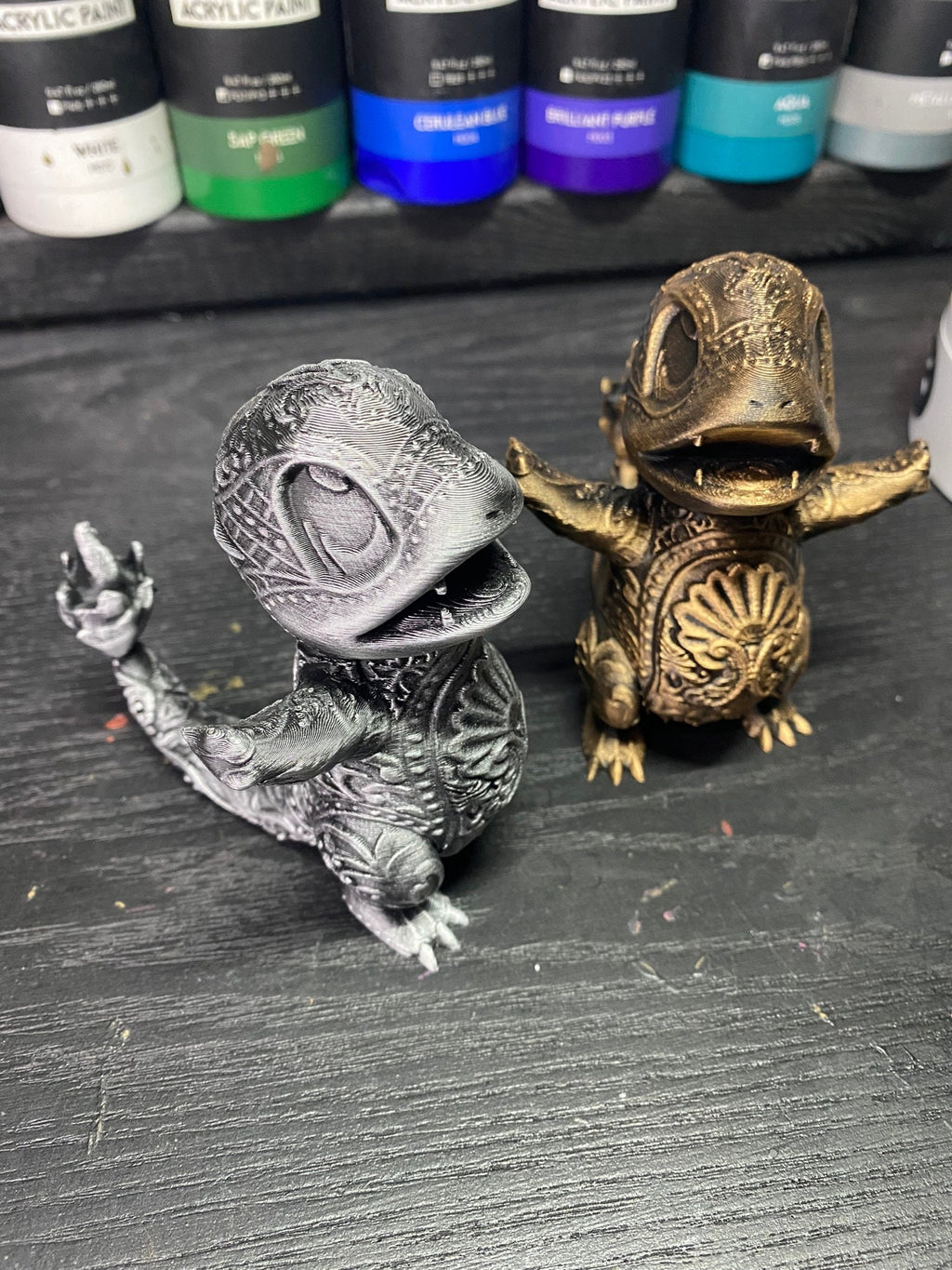 Charmander Collectible Statue Pokemon Inspired Ornamental Display Piece Gold and Silver Finish