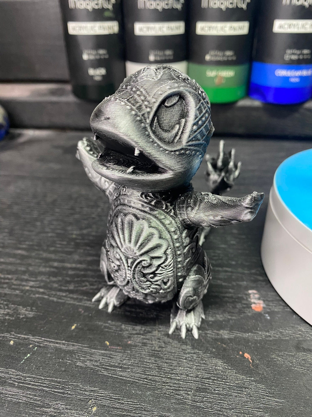 Charmander Collectible Statue Pokemon Inspired Ornamental Display Piece Gold and Silver Finish