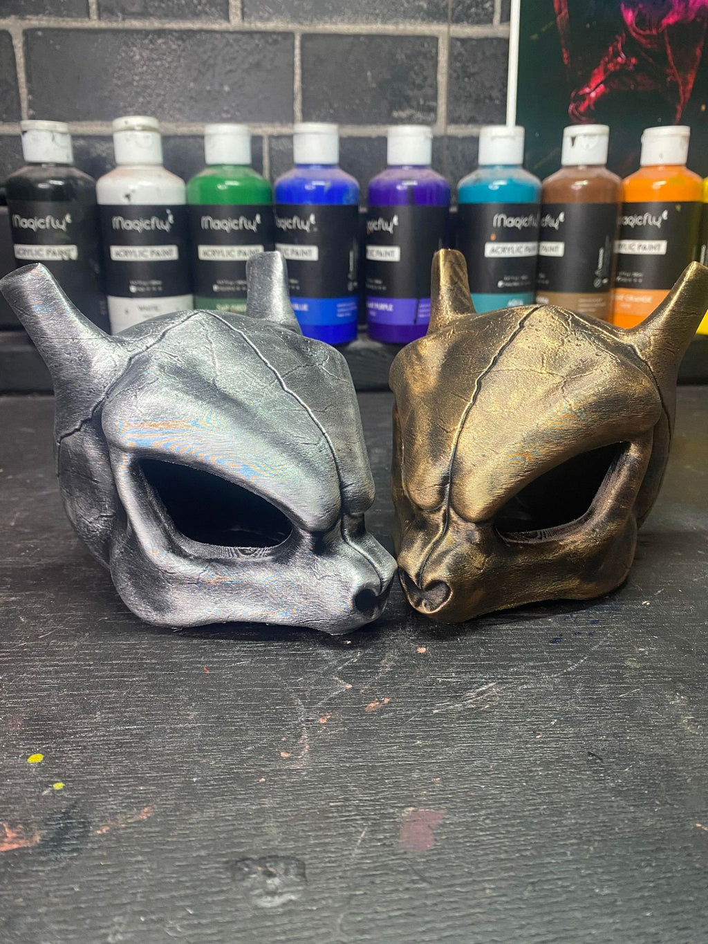 Mewtwo Inspired Skull Statue 3D Printed Hand Painted Collectible Display Piece for Gaming Room or Cosplay