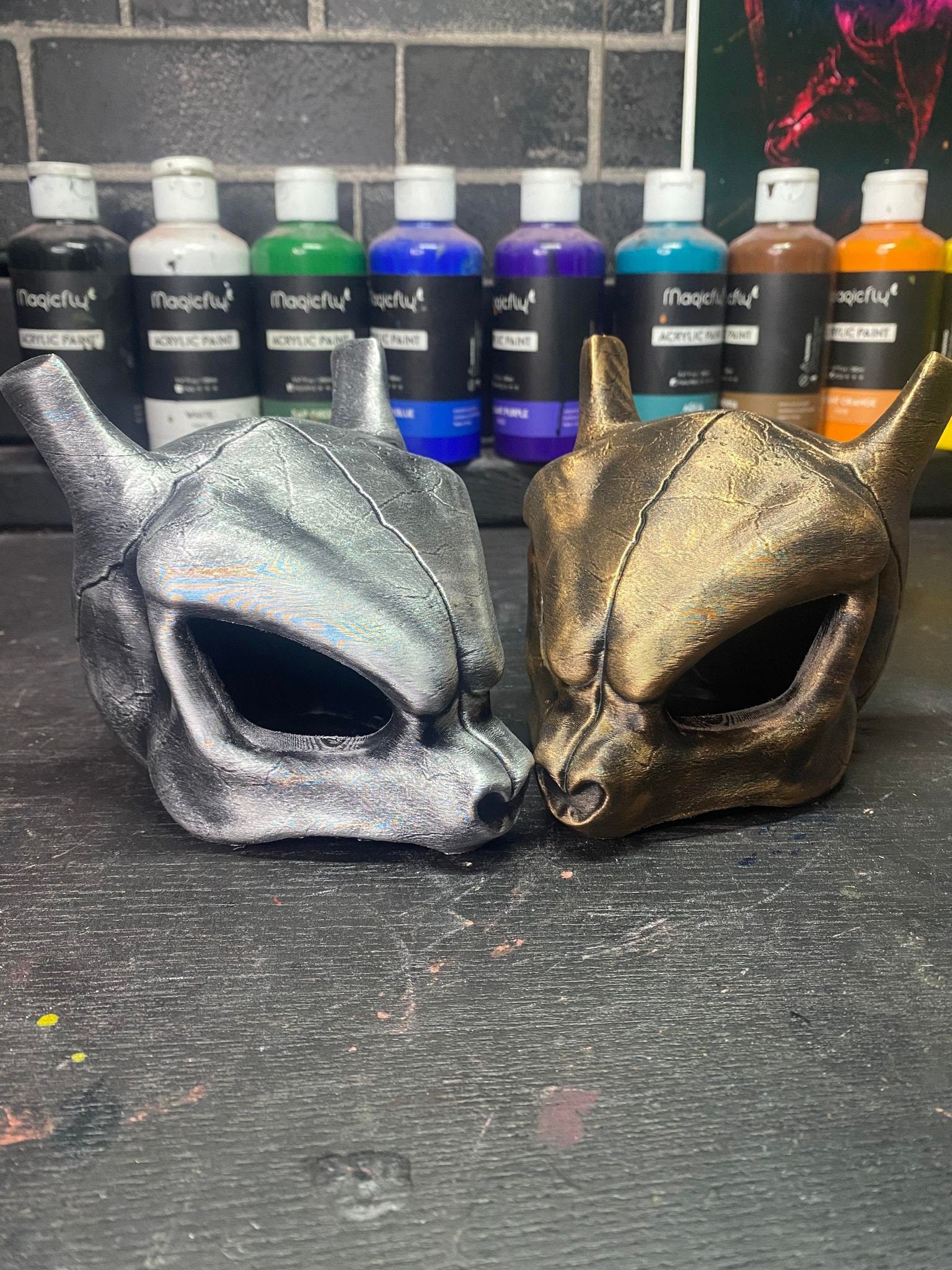 Mewtwo Inspired Skull Statue 3D Printed Hand Painted Collectible Display Piece for Gaming Room or Cosplay
