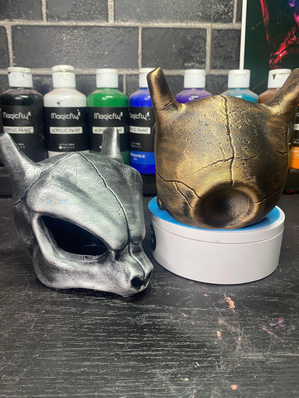 Mewtwo Inspired Skull Statue 3D Printed Hand Painted Collectible Display Piece for Gaming Room or Cosplay