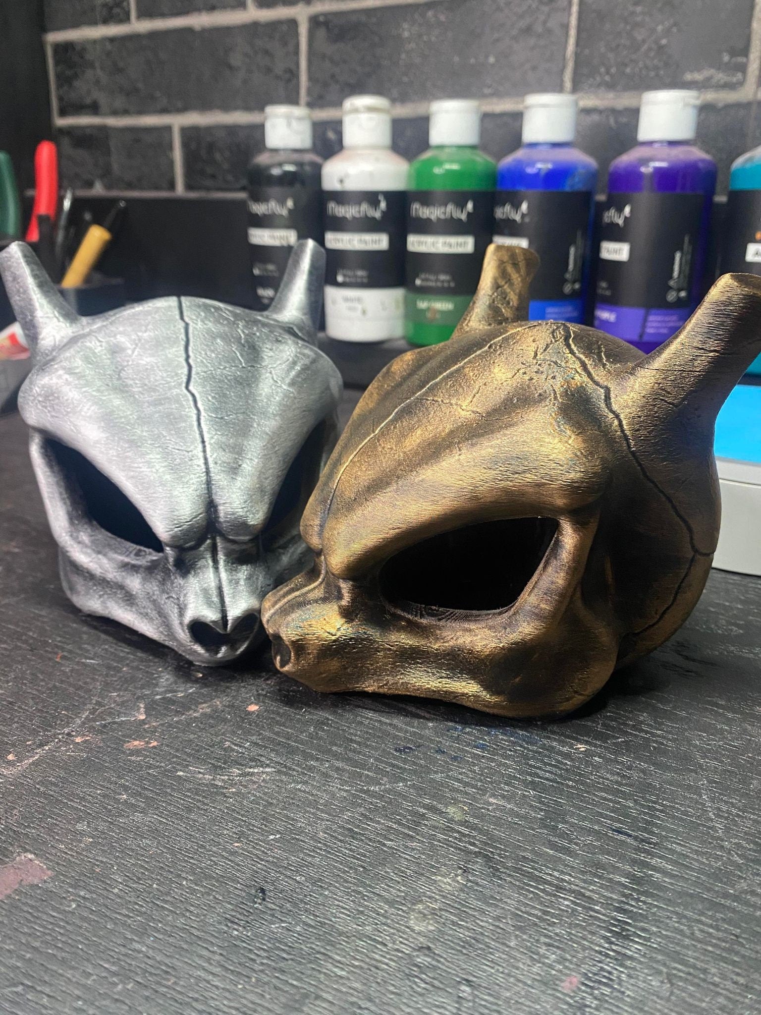 Mewtwo Inspired Skull Statue 3D Printed Hand Painted Collectible Display Piece for Gaming Room or Cosplay