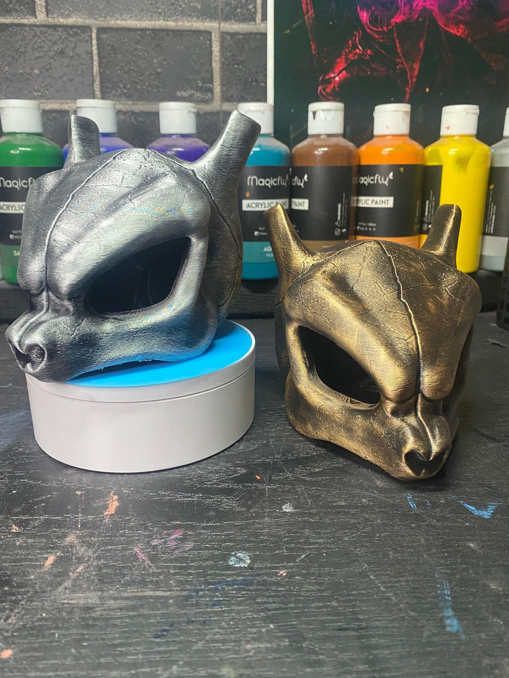 Mewtwo Inspired Skull Statue 3D Printed Hand Painted Collectible Display Piece for Gaming Room or Cosplay