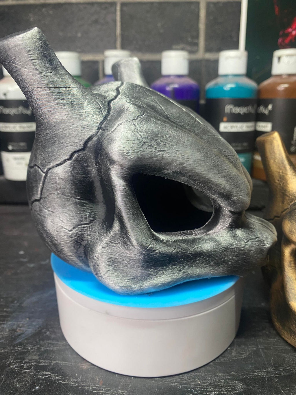 Mewtwo Inspired Skull Statue 3D Printed Hand Painted Collectible Display Piece for Gaming Room or Cosplay