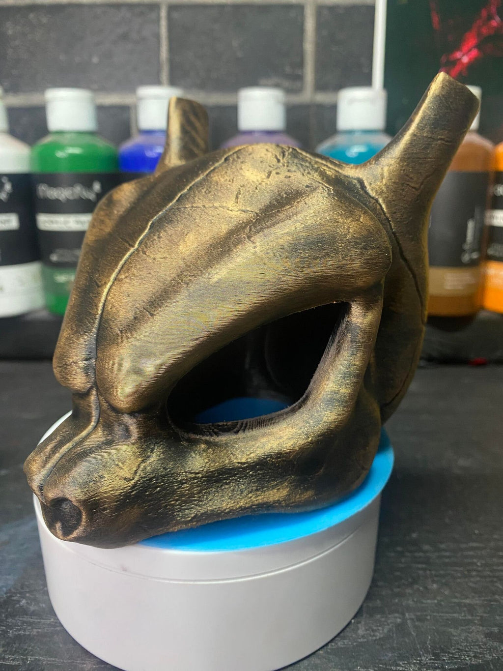 Mewtwo Inspired Skull Statue 3D Printed Hand Painted Collectible Display Piece for Gaming Room or Cosplay