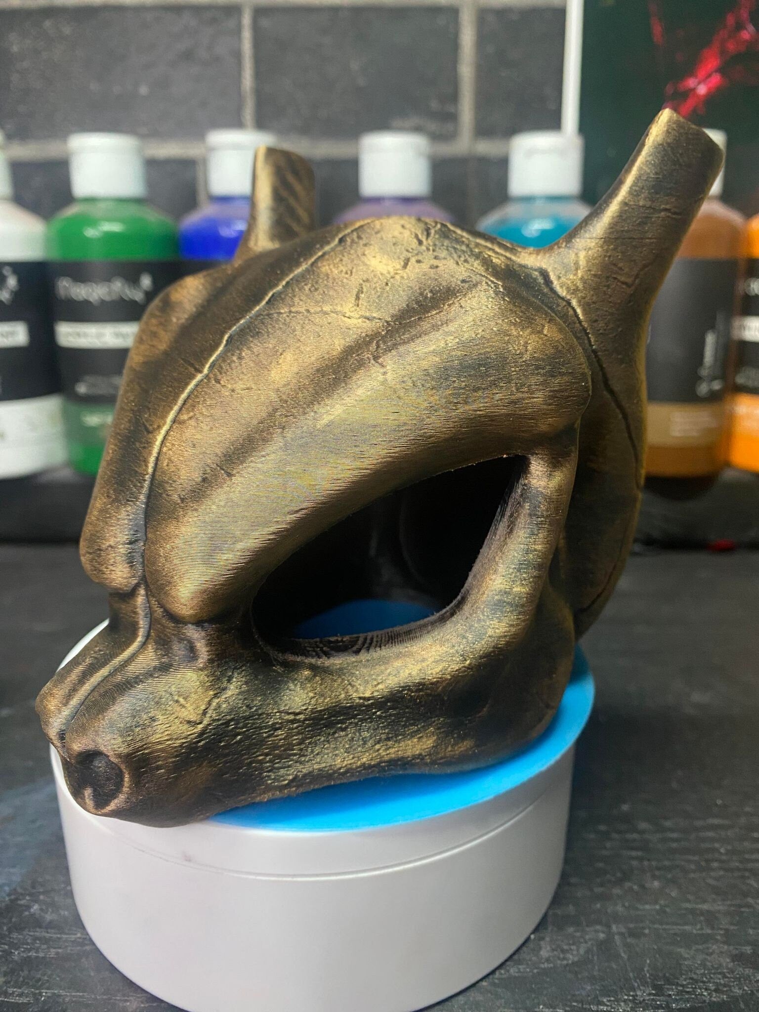 Mewtwo Inspired Skull Statue 3D Printed Hand Painted Collectible Display Piece for Gaming Room or Cosplay