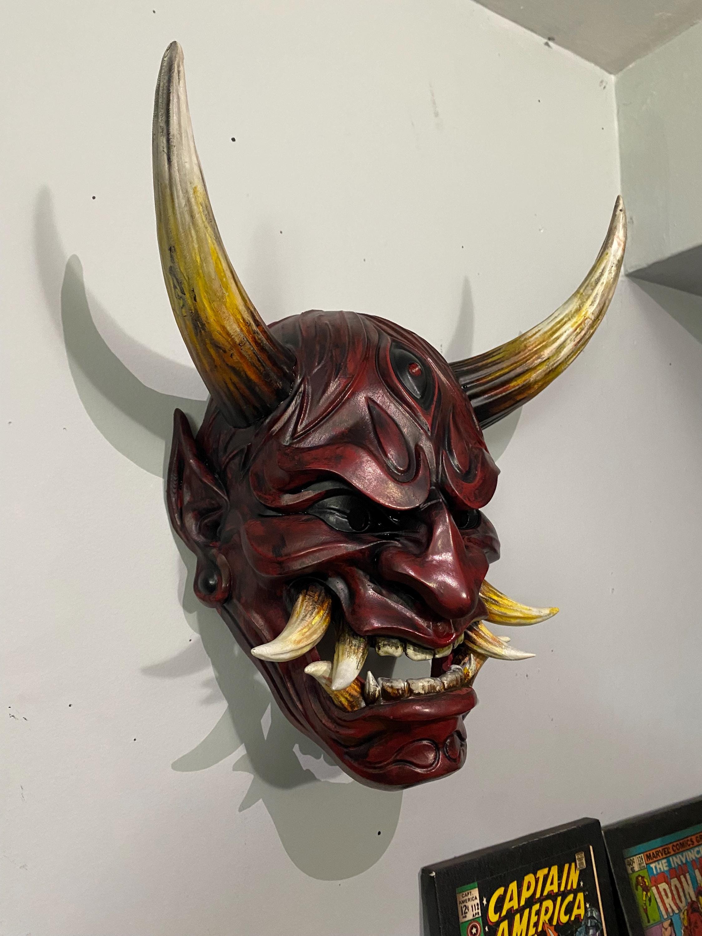 Hand-Painted 3D Printed Japanese Demon Oni Mask - Wearable and Display Piece