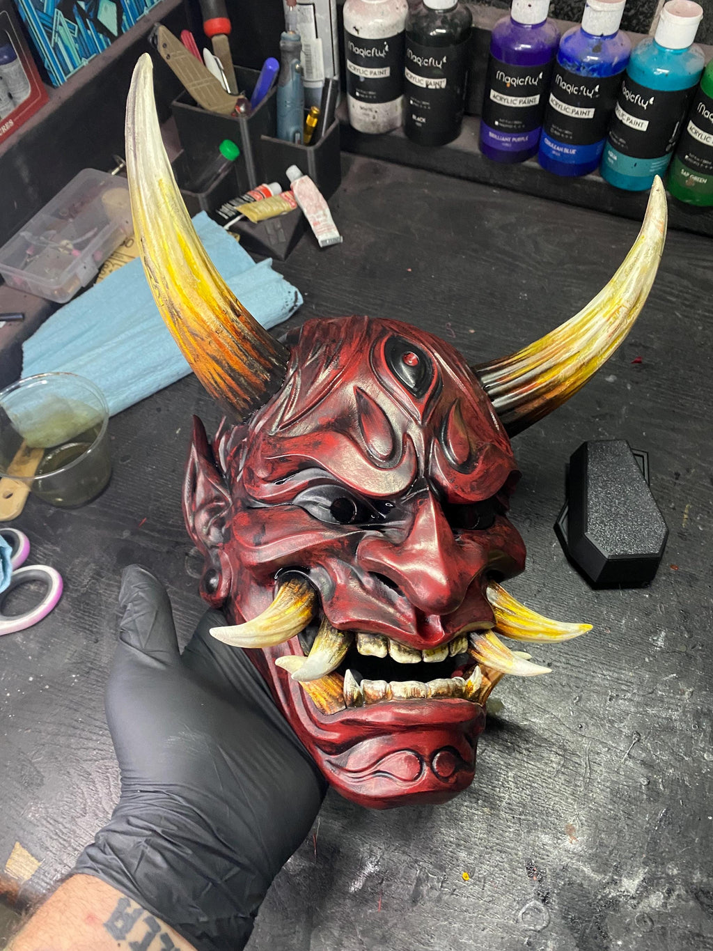 Hand-Painted 3D Printed Japanese Demon Oni Mask - Wearable and Display Piece