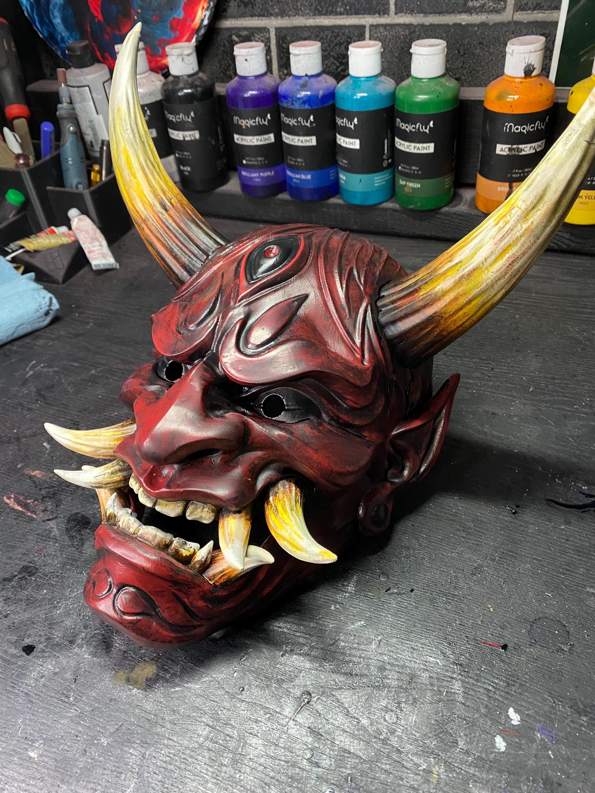 Hand-Painted 3D Printed Japanese Demon Oni Mask - Wearable and Display Piece