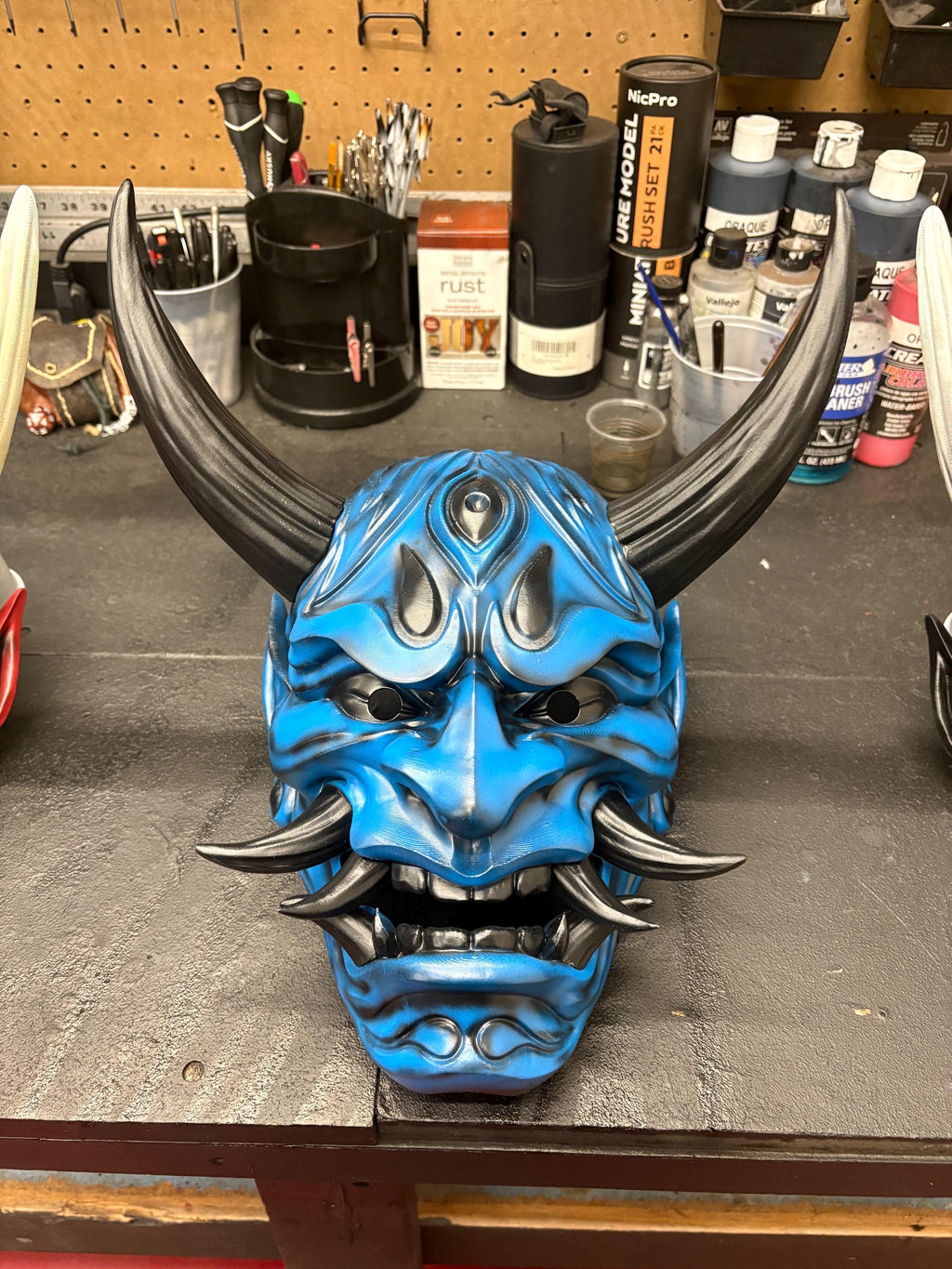 Hand-Painted Japanese Demon Oni Mask - Wearable and Display Piece