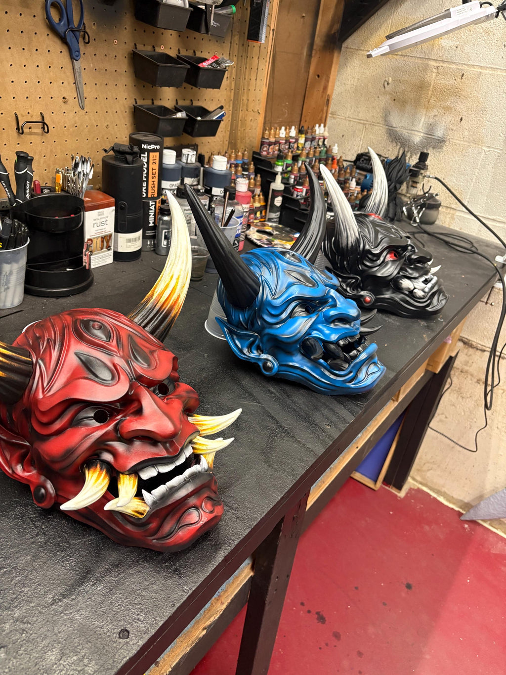 Hand-Painted Japanese Demon Oni Mask - Wearable and Display Piece